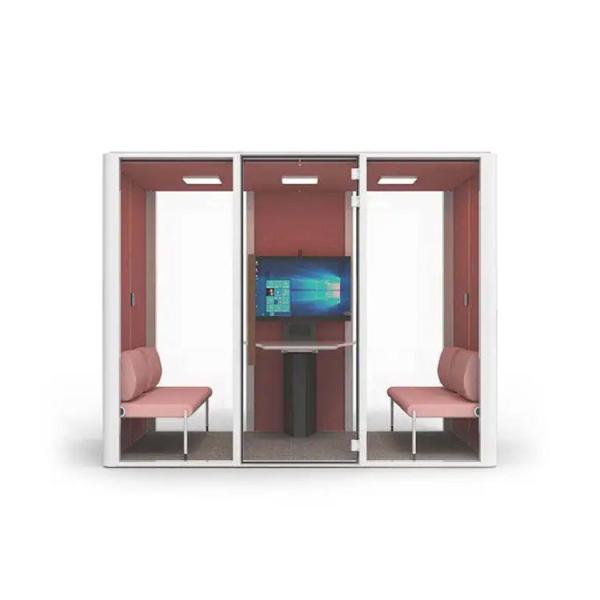 Звукоизоляционная офисная капсула для 4 человек с белой розовой вентиляцией Звукоизоляционная кабина для совещаний