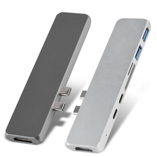 Dual Type-C Hub To 4K  SD/TF Card Adapter USB 3.0 Thunderbolt 3 USB-C HUB For Mac