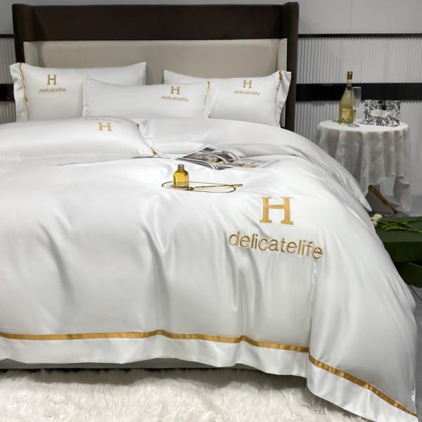 Customized Washed Silk Embroidery Sheet Sets for Luxury Satin Silk Bedding ADS04