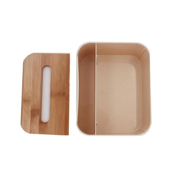 Organizador de mesa com caixa de tecido de plástico e tampa de bambu