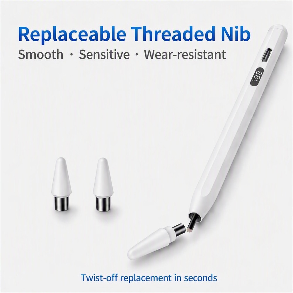 Active Stylus Pen for iPad Android Windows,  Rechargeable, LED Battery Display, Type-C Charging, No Bluetooth Needed