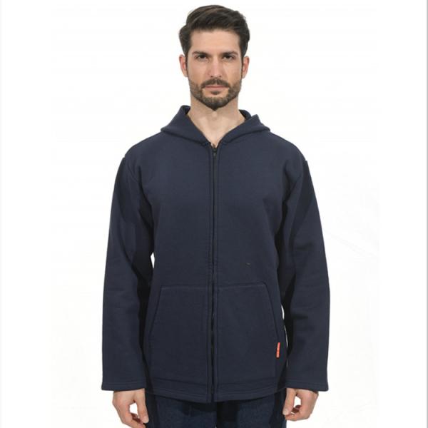 100% Cotton 350gsm Navy FR Fleece Hoodie CAT2 For Welding Workers