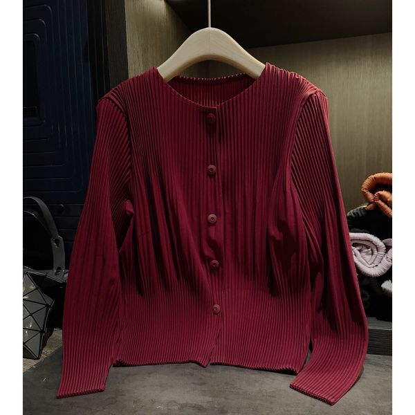 High end autumn new elegant solid color pleated collar single breasted long