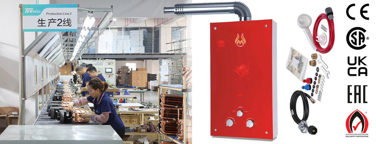 Red Tempered Glass Flue Gas Water Heater 12 Liter Wall Mounted Gas Water Heater