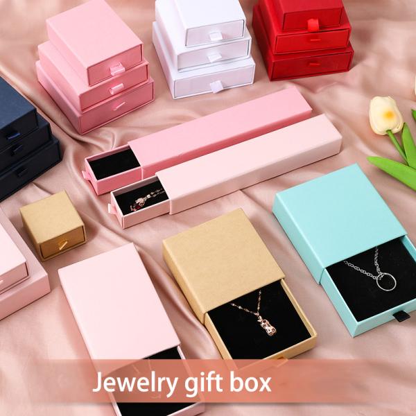 Caja de embalaje de joyas de cajón de cartón con logotipo personalizado para collar de pendiente de pulsera de anillo de joyería