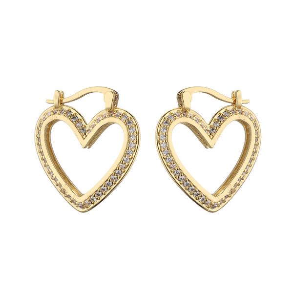 Women 24K Gold Jewelry Plated ODM Zircon  Heart Diamond Hoop Earrings