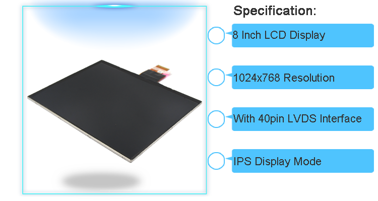 Custom 8 Inch LVDS IPS TFT LCD Module Touch Screen Display 1024x768