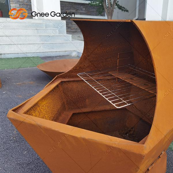 Outdoor Corten Steel Metal Fire Pit Barbecue Grill Bbq Brazier Grill