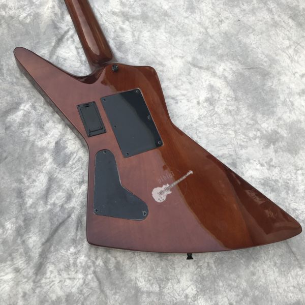 Custom Electric Guitar Brown Rosewood Top Covered Maple Fingerboard 7 Strings Double Swing Customizable Logo