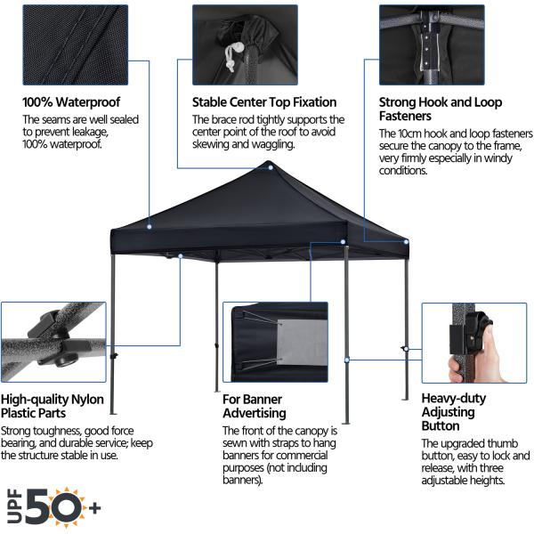 Outdoor Beach Sunshade Gazebo Tent D300 x W300 x H341cm Pop Up Canopy with Sand Bag