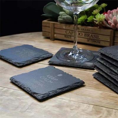 Custom Stone Drink Coasters Black Natural Edge Slate Stone Plate For Bar And Home