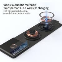 Radio rápida portátil transparente de la nueva mejora de Qi que carga 3 en 1 cargador plegable