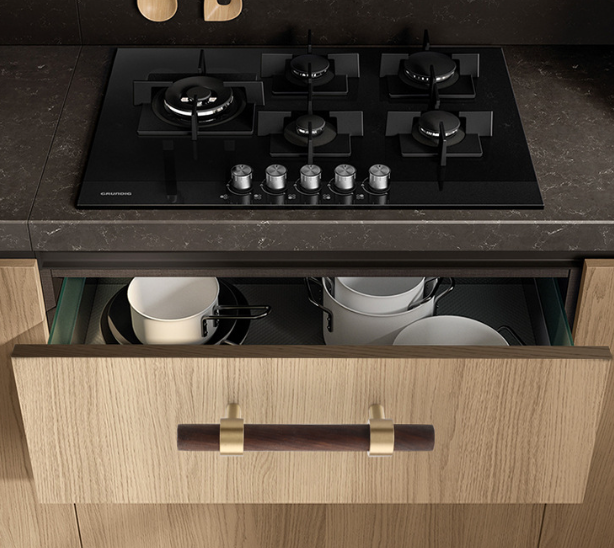 Nordic Gold Minimalist Beech Wood Cabinet Door Handle with Long Brass Pull Natural Wood Style for Wardrobe or Drawer