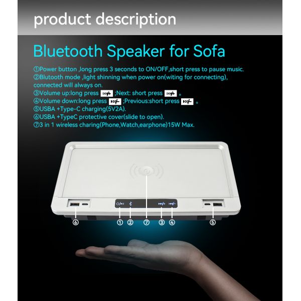USBA USBC Cabinet Sofa Bluetooth Audio System ABS Plastic ROHS Certificated