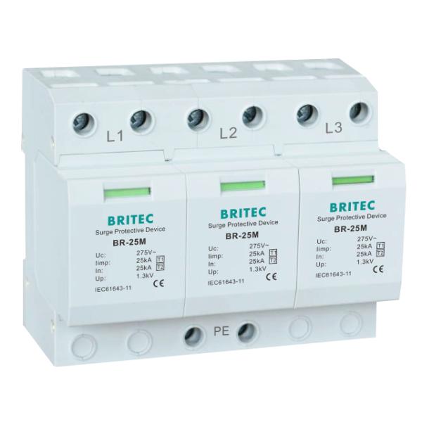 BRITEC BR-25M T1+T2 B+C 3P DIN Rail 35mm Spd T1 варисторный захватник типа1 защитник от захвата 3p