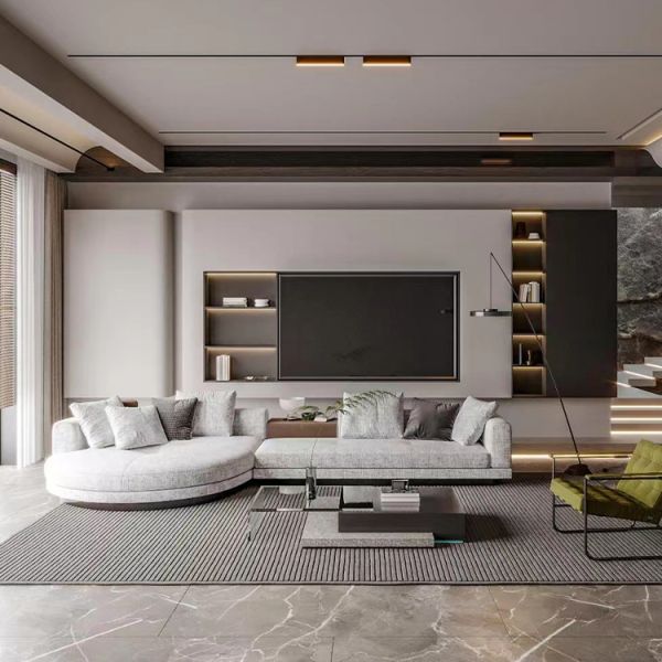 MOYI L Shape Corner Italian Fabric Leather Living Room Furniture Modern Style Modernos White Leather Sectional Sofa