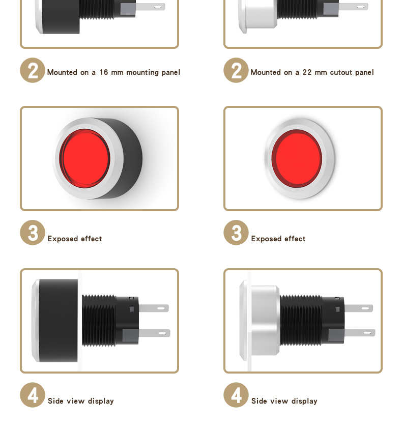 16mm 22mm LA22Y Plastic Indicator Light, 2-Pin, Red, Yellow, Blue, White, Green, Waterproof Round Power Signal Light