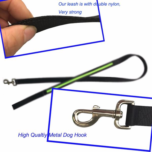 Led Flashing Strong Large Long Nylon Dog Leads , Glow In The Dark Dog Leash