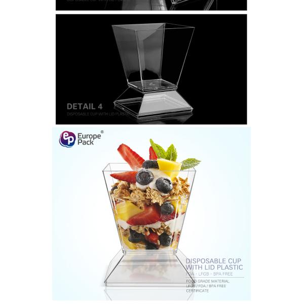 Party supplies dessert square reusable plastic cup with lid