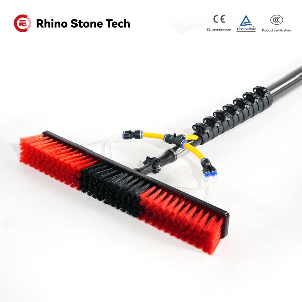 Brosse réglable alimentée en eau Kit de perche réglable alimentée en eau Brosse pour panneaux solaires Nylon