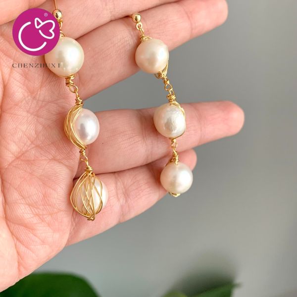 Natural Freshwater Pearls Metal Stud Earrings Geometric Irregular for Women Girl Gift Pearl Earrings
