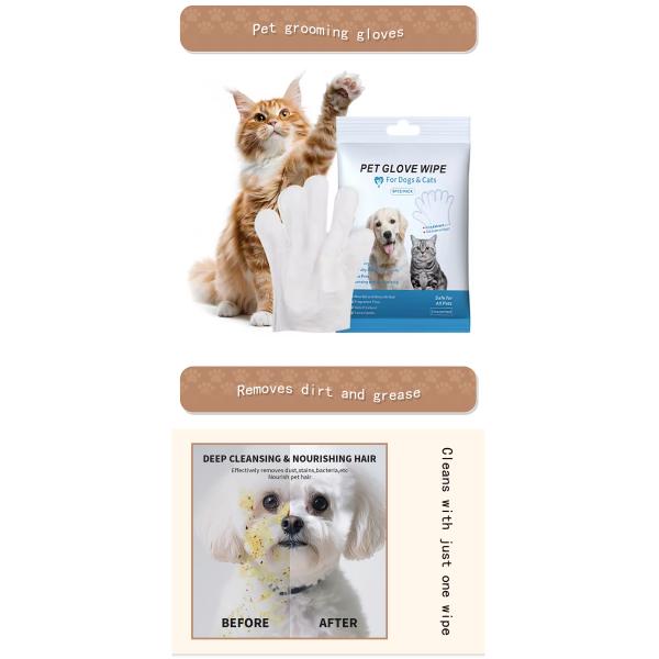 Sustainable Pet Cleaning Gloves with Private Label Wet Wipes for Dogs and Cats Eco-Friendly Design
