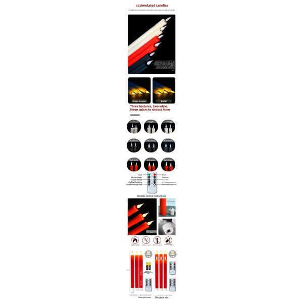Wholesale Flameless Ivory Taper Candles Flickering with 10-Key Remote, Battery Operated Led Warm 3D Wick Light Window Candles Real Wax Pack of 6, Christmas Home Wedding Decor(0.78 X 9.64 Inch)