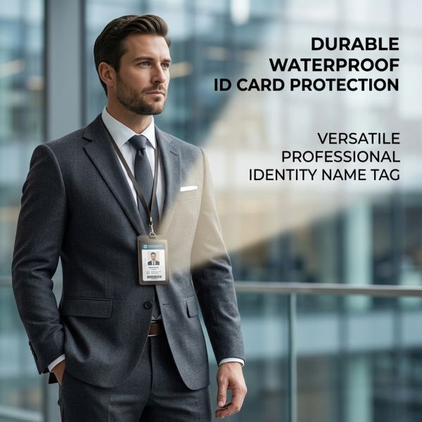 Safe Credit Card Holder Durable Waterproof PVC Card ID Badge Holder Letter Pattern Featuring Breakaway Lanyard for Ladies