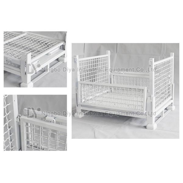 White Steel Folding Turnover Box , Industrial Steel Metal Storage System