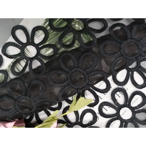 Grand tissu en soie floral de dentelle de broderie du coton 100%