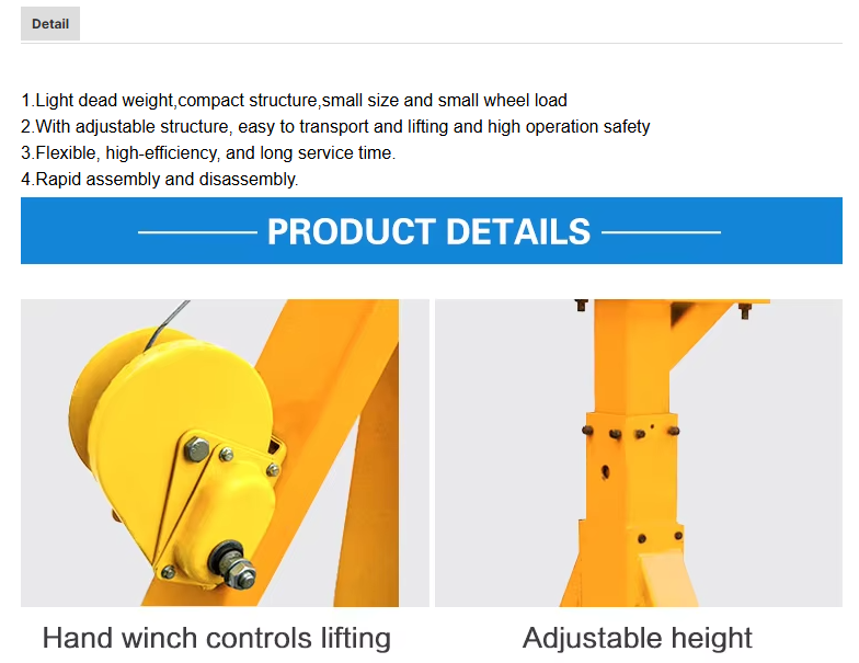 Electric Mobile Portable Adjustable Mini Gantry Crane without Rail Mounted