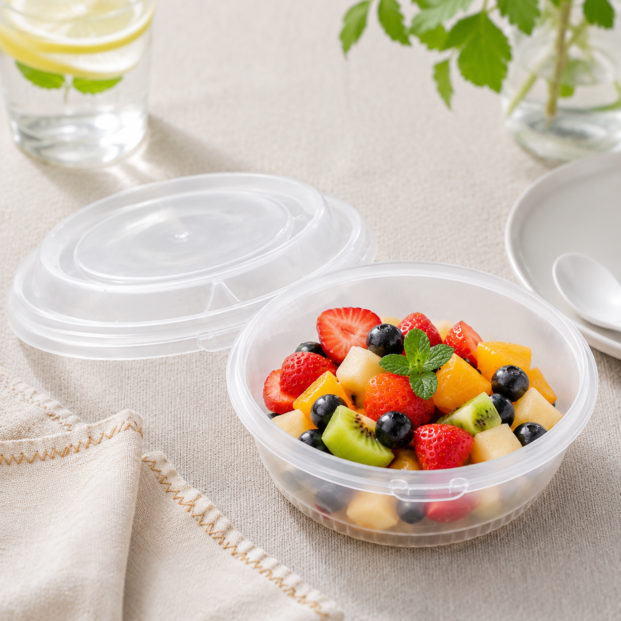 Tamper Evident Secure Lid Takeaway PP Disposable Meal Container Wide Shallow 300ml
