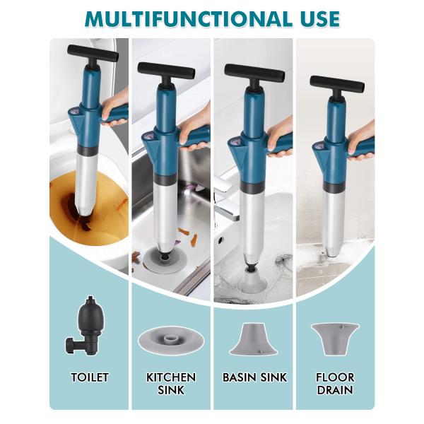 Manual Multi Function Stainless Steel Toilet Plunger for Sustainable Drain Cleaning