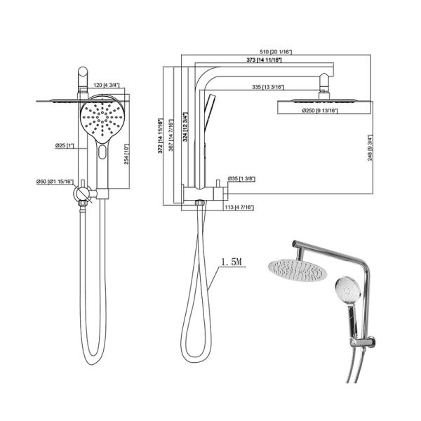 High Pressure Rain Round Brass Taps Mixer Handheld Chrome Finshing Shower Heads With Arm