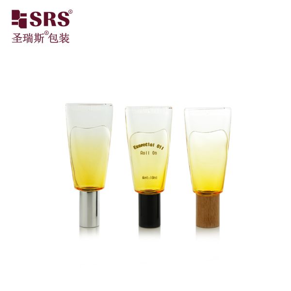Wholesale Light Resistant Brown Gradient Coating Colored Glass Vial Container With Stone Roller Ball For Perfume With Keychain 10ml