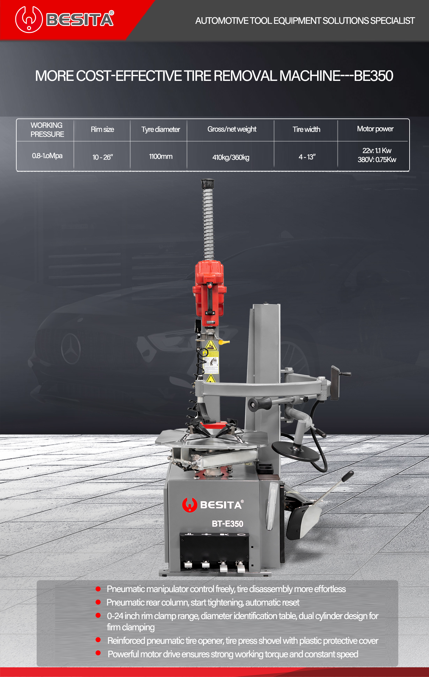 Full Automatic Car Tire Changer 0.75kw 1.1kw Tyre Changing Machine For Repair Shop