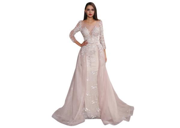 Sky Blue Color  Saudi Arabic Evening Dresses Floral For Fashion Party Gown