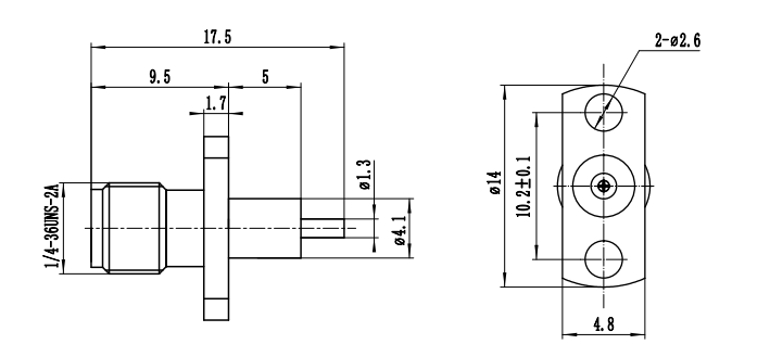Female PCB RF Connector DC-18GHz 2 Hole Connector ODM SMA-KFD102AG