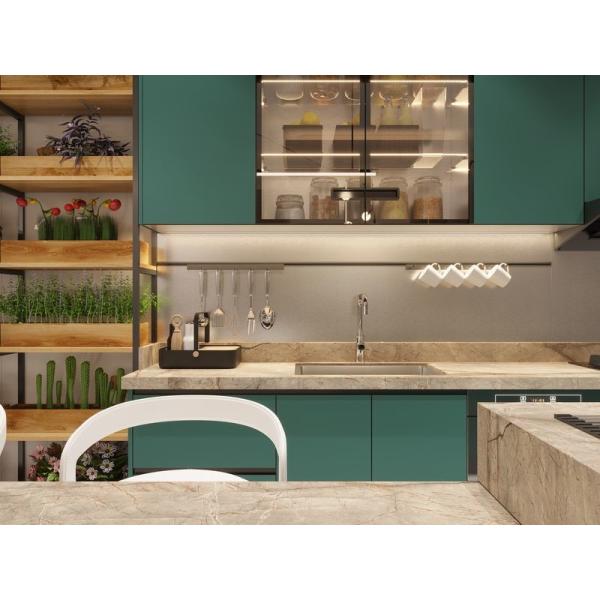 Lotus Green Stainless Steel Kitchen Cabinets with Island