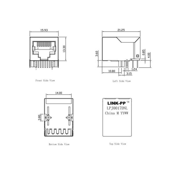 ХИ901157А магнитное РДЖ45 Джек с скоростью ЛПДЖ0017ДНЛ передачи 10/100Басе