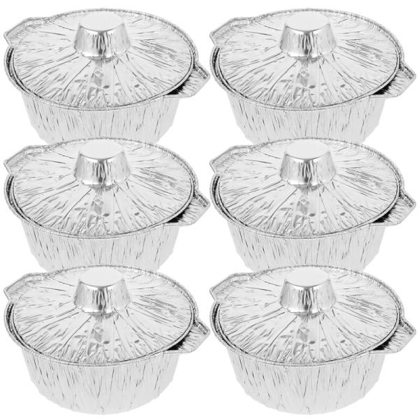 1100Ml 6Pcs Round Tinfoil Pots for Baking Aluminum Foil Pie Pans Lids Disposable Tin Pot
