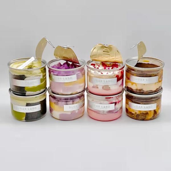 Food Grade PET Transparent Ice Cream Jars 8Oz Plastic Mini Cake Jar With Lid