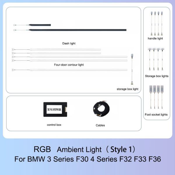 CF Smart RGB Ambient Light System for BMW F30 F32 F33 F36 - Vehicle-Specific Design with 12V DC Seven Piece Set
