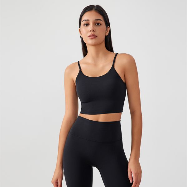 Pink Spaghetti Strap Cropped Yoga Tank Top High Waisted Leggings Set for Yoga