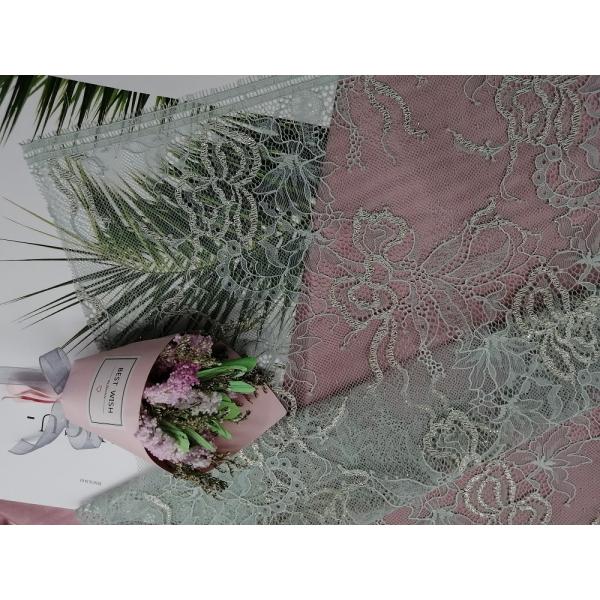 Ткань шнурка Scallop Lurex французской ресницы Chantilly металлическая