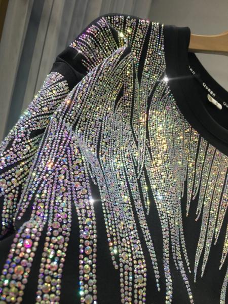 T-shirts personalizados de strass gráfico 300gm de algodão manga curta