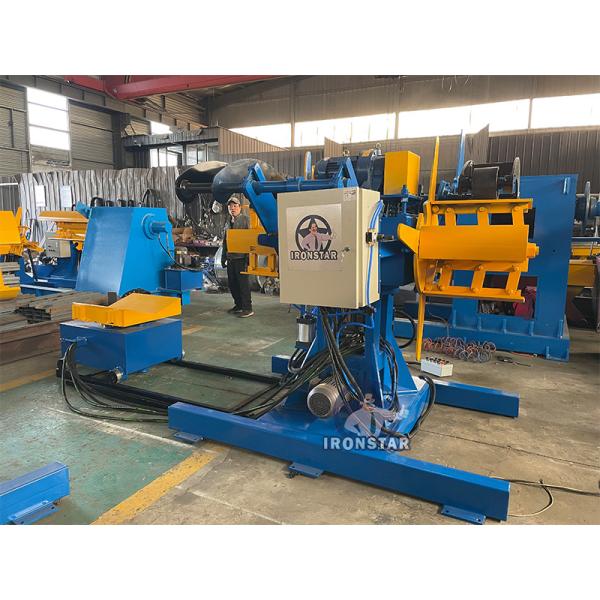 “5 Ton 500mm Width Double Head Hydraulic Decoiler With Loading Car Automatic Steel Coil Uncoiler For Roll Forming Line High Productivity Double Mandrel Hydraulic Decoiler  ”