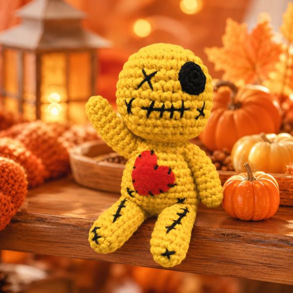 Crochet Voodoo Doll Set Halloween Plush Decorations Handmade Style Spooky Party Decor Goth Room Ornament Festival Display Stuffed Yarn Doll for Haunted House Carnival Cosplay Gifts