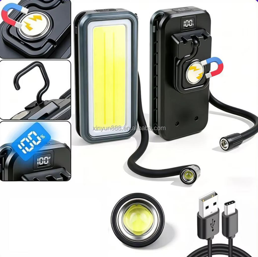 Cross-border Magnetic Bendable LED Working Lamp Auto Repair Repair Lamp Charging Outdoor 360° Bendable Soft Tube Flashlight