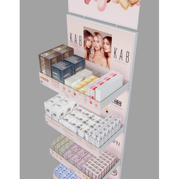 Double-sided Modern Cosmetics Display Stand with Poster and Wheels